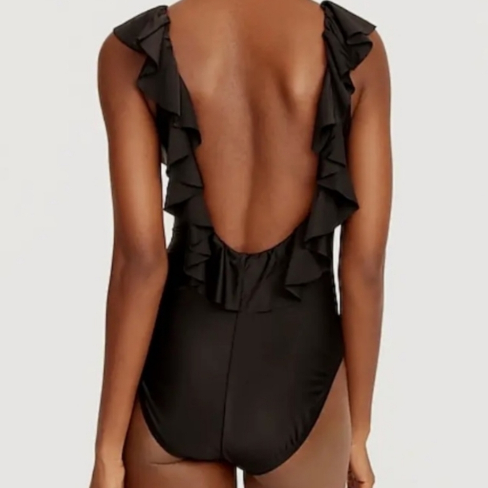 J. Crew Ruffled Scoop Neck One Piece Swimsuit Low Back, 14 Long Torso JCREW